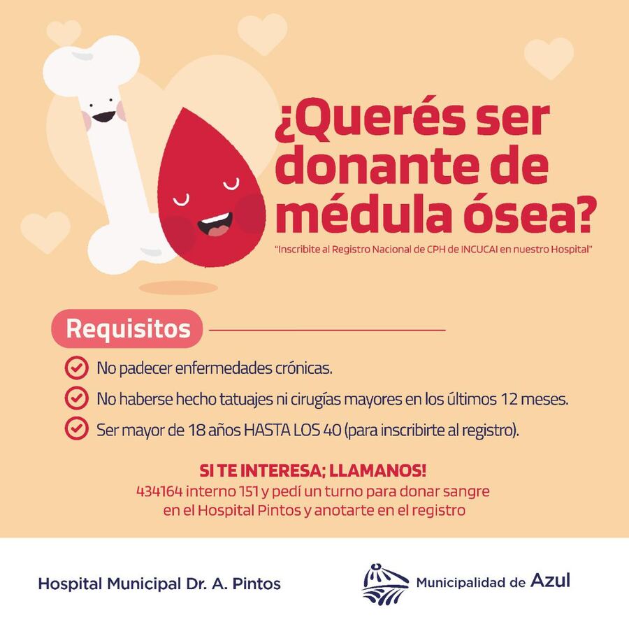 Azul: La Comuna convoca a donantes de médula ósea